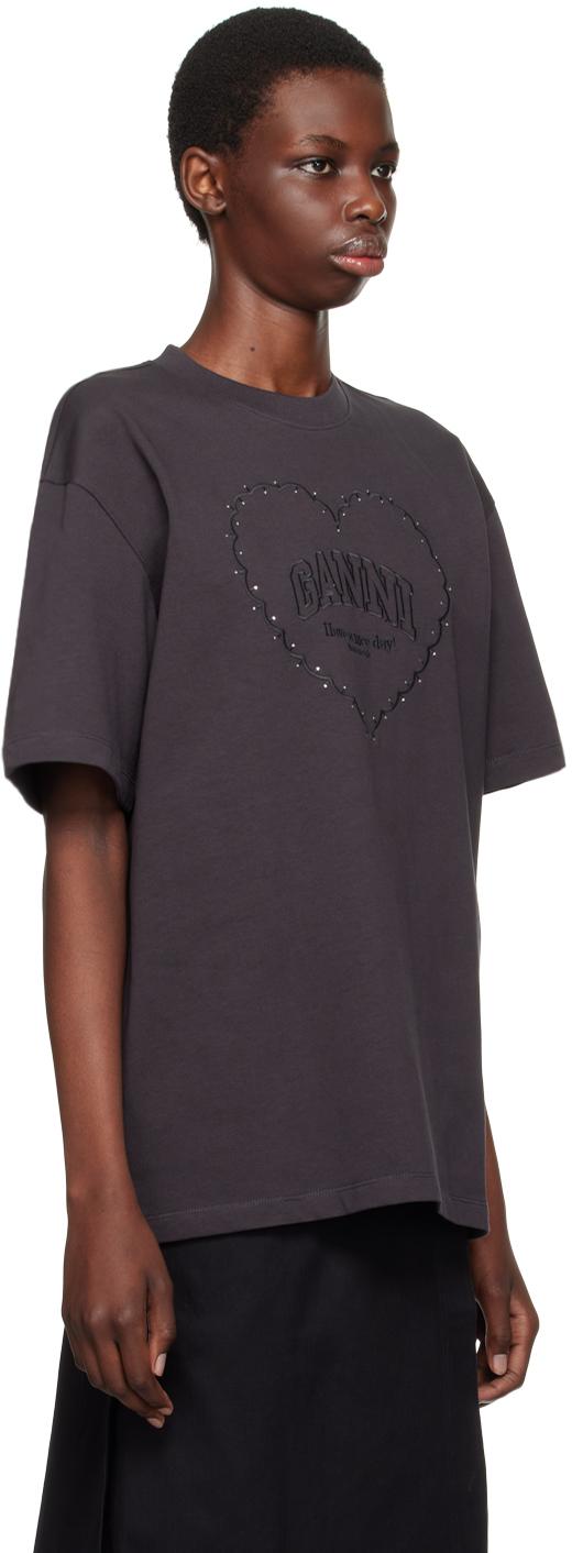 Ganni レディース ブルー Heart Tシャツ トップス
