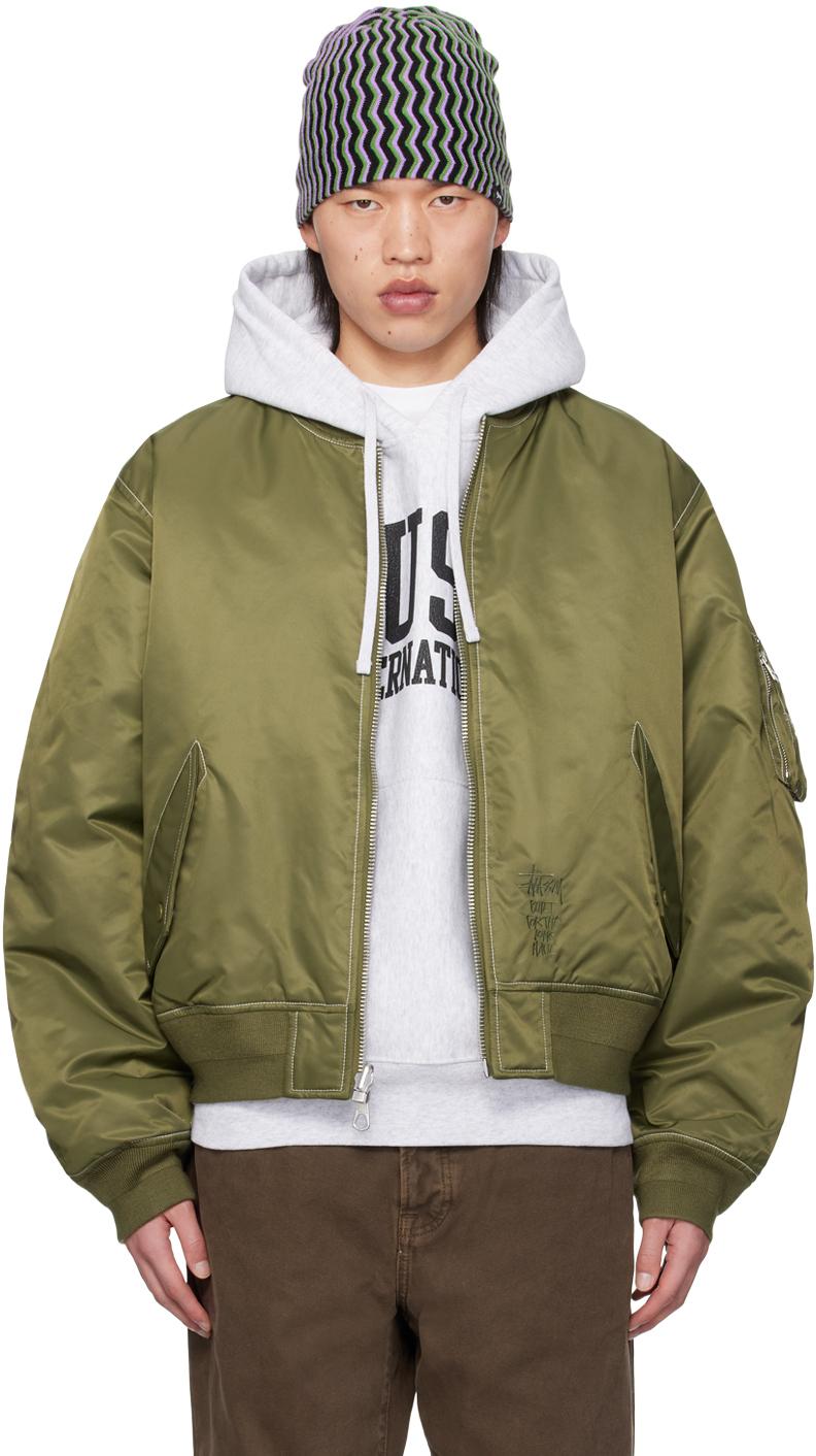 Stussy Khaki Built Reversible Bomber Jacket in Green for Men | Lyst UK