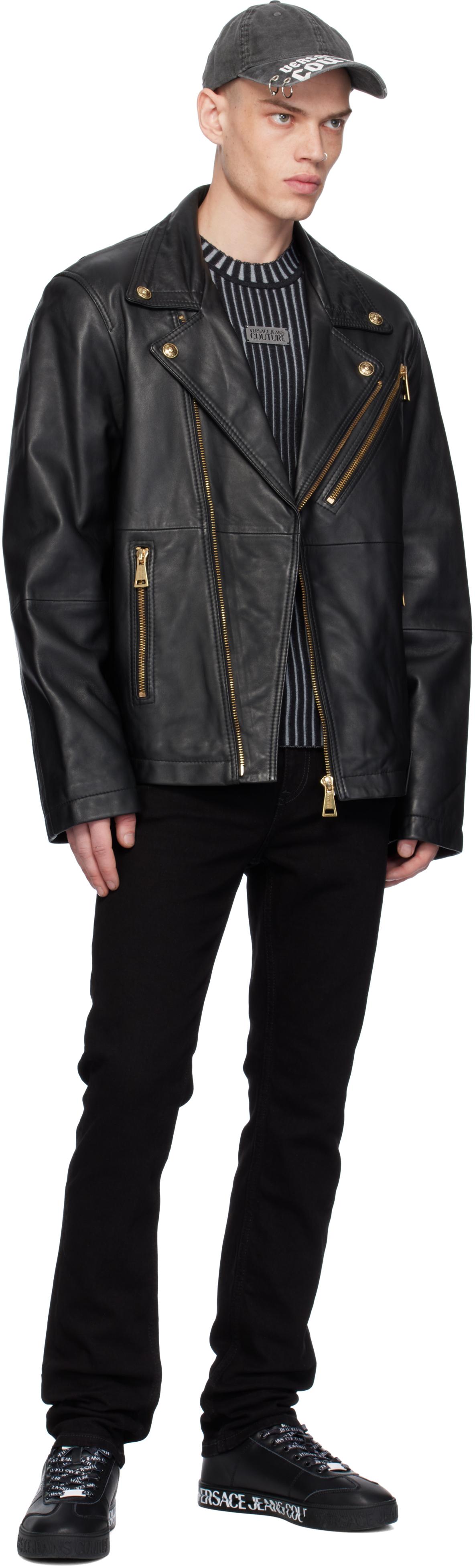Versace Jeans Couture メンズ ブラック グレインレザー Versace Jeans Couture メンズ ブラック グレインレザー