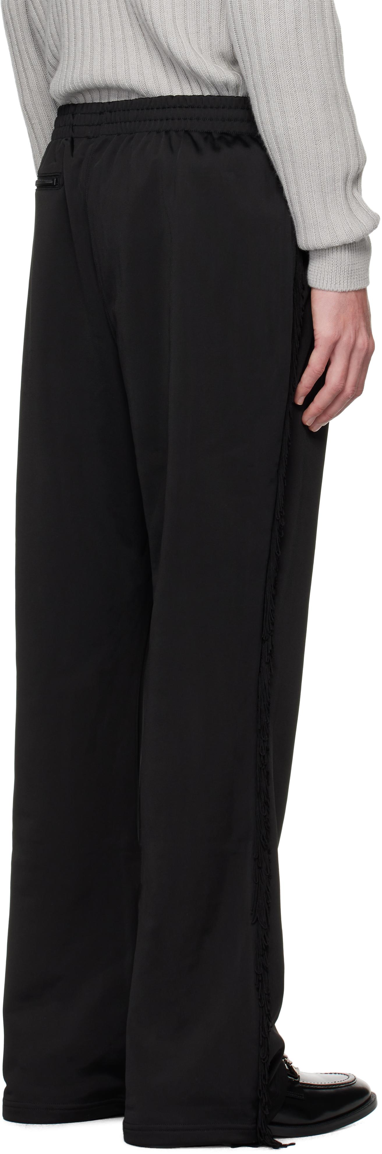 Needles メンズ ブラック フリンジ ブーツカット トラックパンツ  