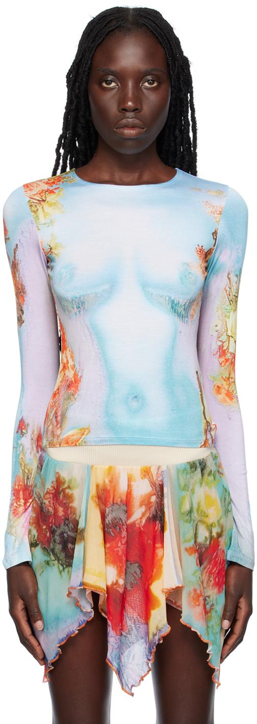 Jean Paul Gaultier レディース ブラック ブルー The Body Flower 長袖  