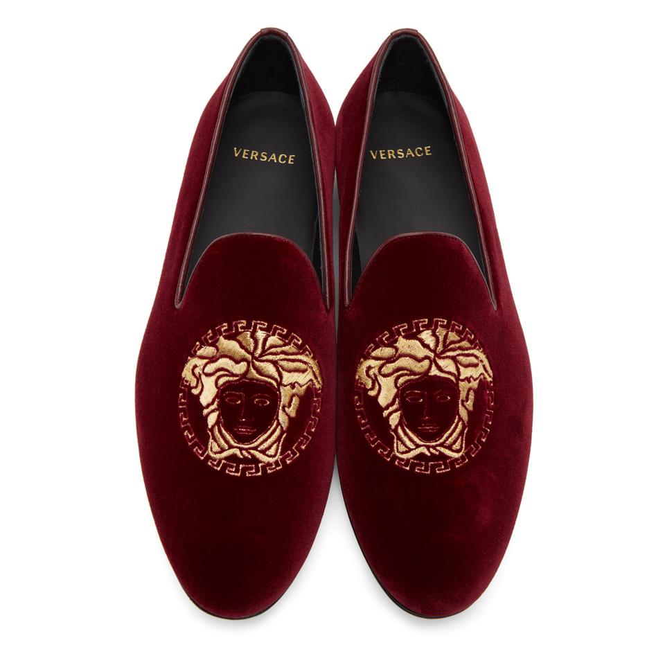 Versace Velvet Red Medusa Loafers for Men - Lyst