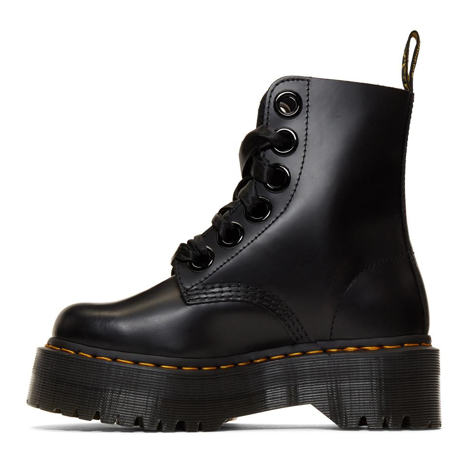 tower Abandonment increase Dr. Martens Leather Black Ribbon Molly Boots | Lyst