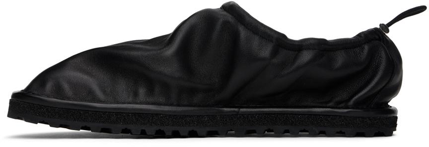 【関税込み】Dries Van Noten ブラック シアリング スリッパ Dries Van Noten: ブラック シアリング スリッパ | SSENSE 日本