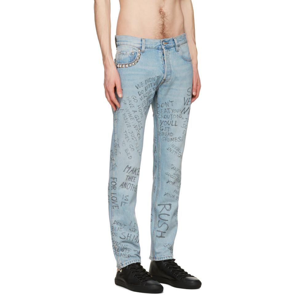 Gucci Blue Studded Scribble Jeans for Men | Lyst
