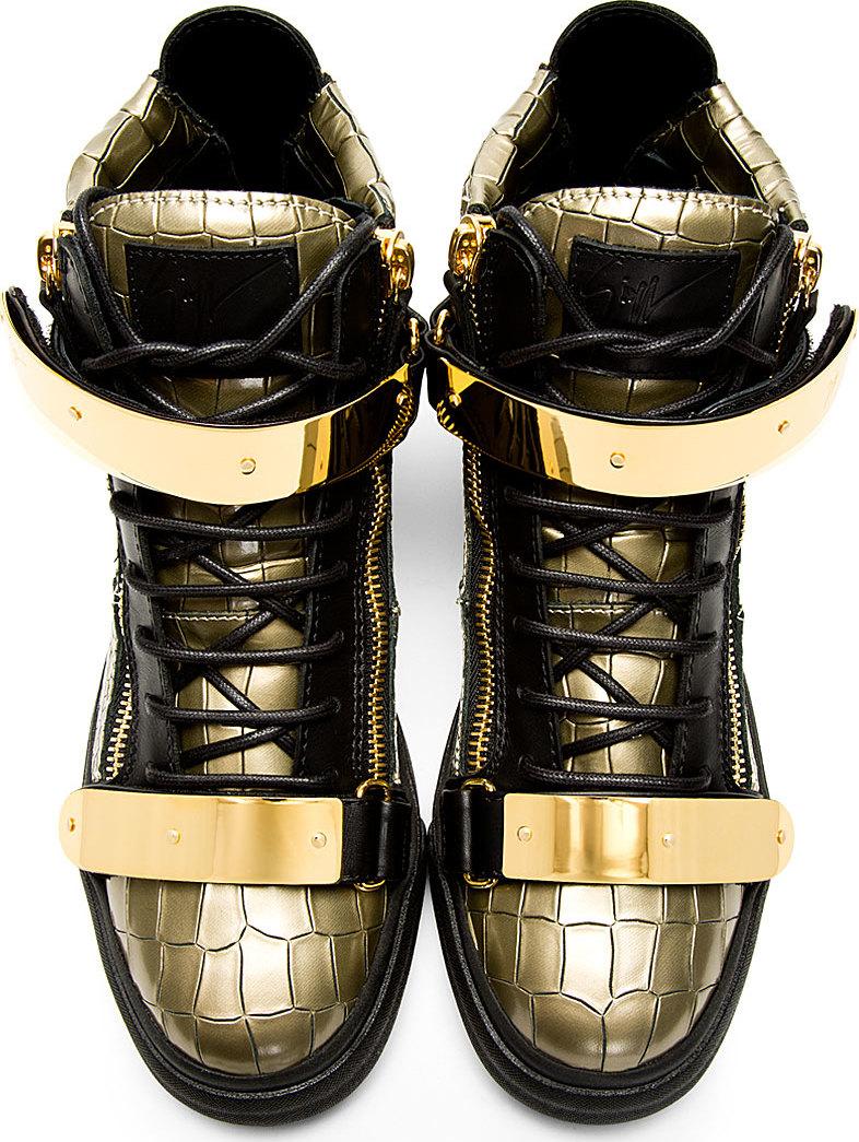 Giuseppe Zanotti Gold Croc-embossed High-top Sneakers in Metallic for Men |  Lyst