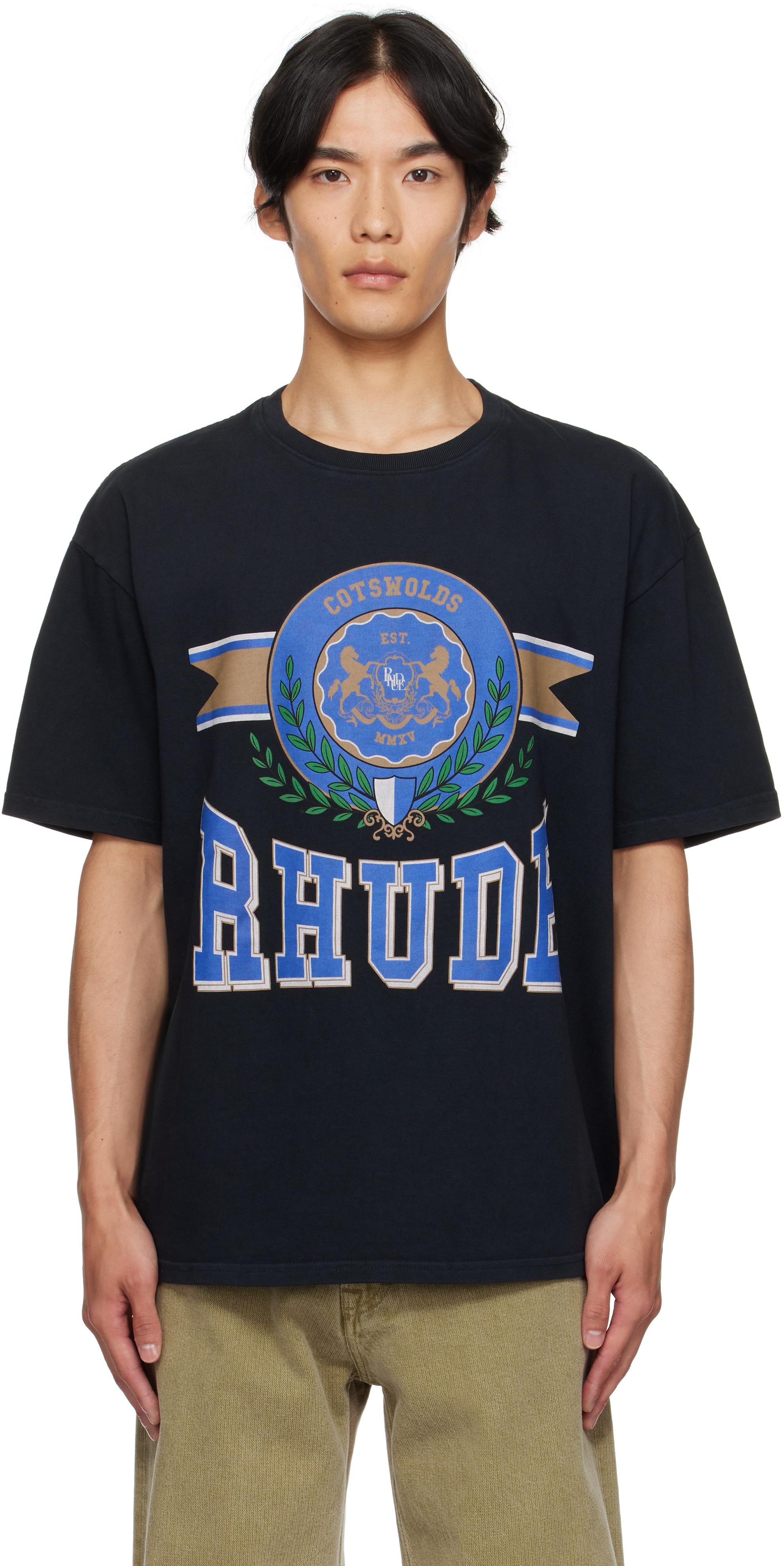 RHUDE★クレスト ロゴ グラフィック Tシャツ RHUDE Racing Crest Logo-Print Cotton-Jersey T-Shirt for Men