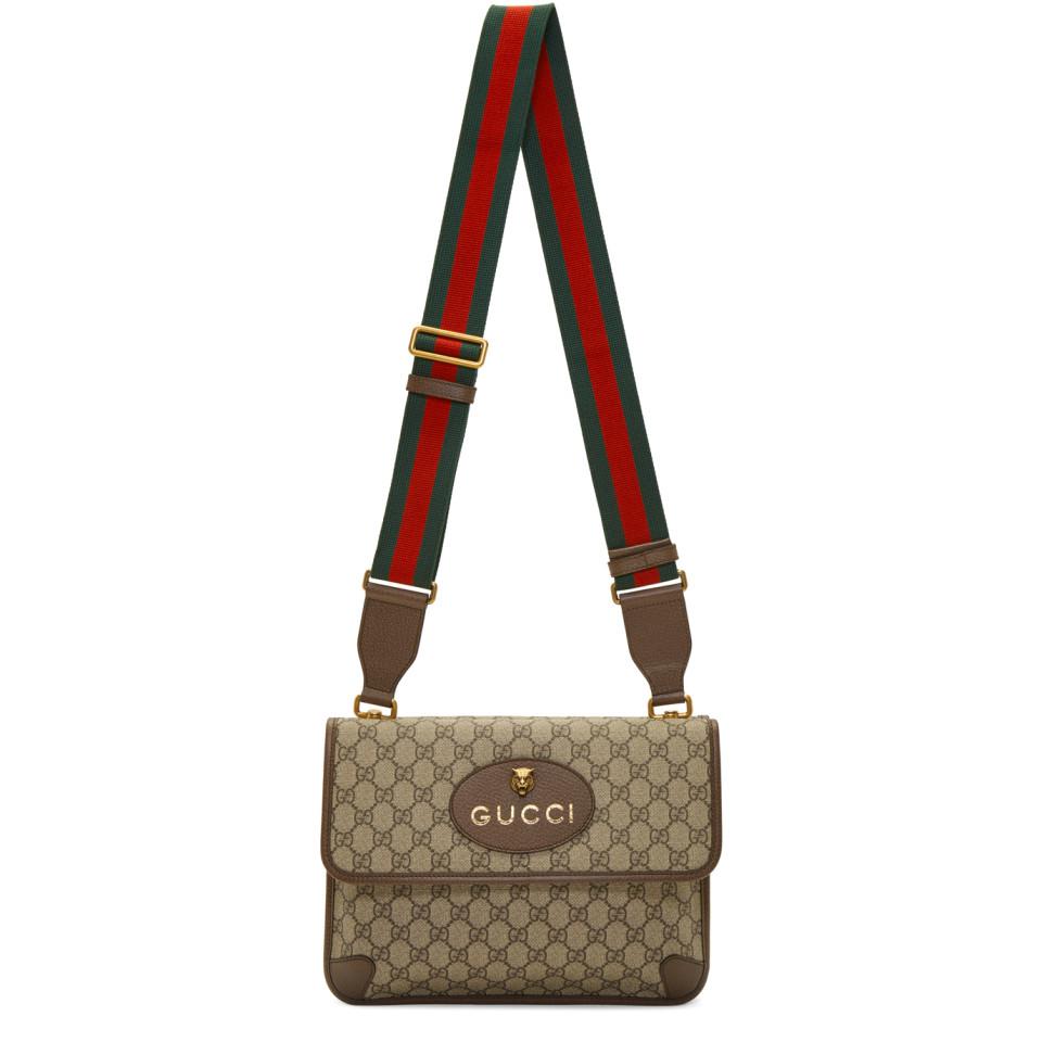 Gucci Canvas Beige Neo Vintage Foldover Bag in Brown - Lyst