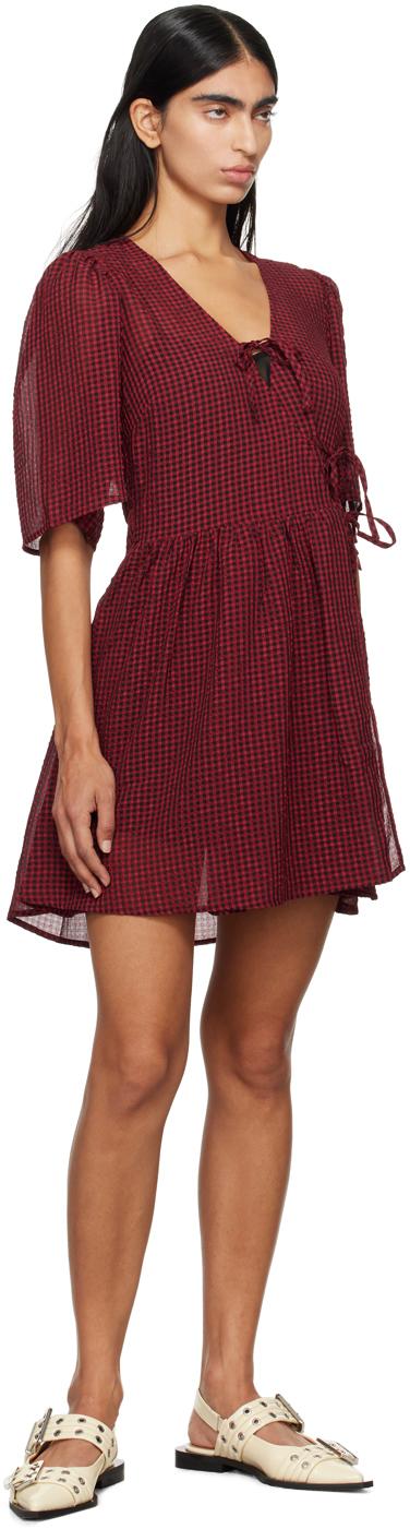 【GANNI】Red Sheer Tie String Wrap Dress ワンピース Winery Red Sheer Tie String Wrap Dress | GANNI US