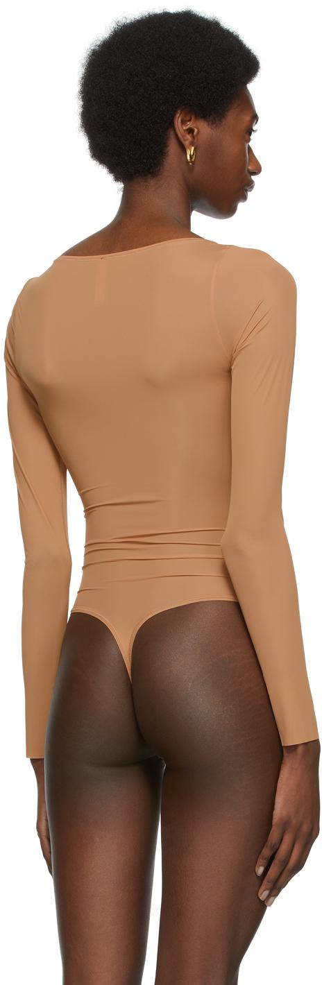Skims Tan Jelly Sheer Long Sleeve Bodysuit in Brown | Lyst