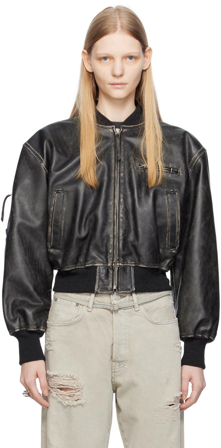 Acne Studios Black Distressed Leather Bomber Jacket Lyst UK