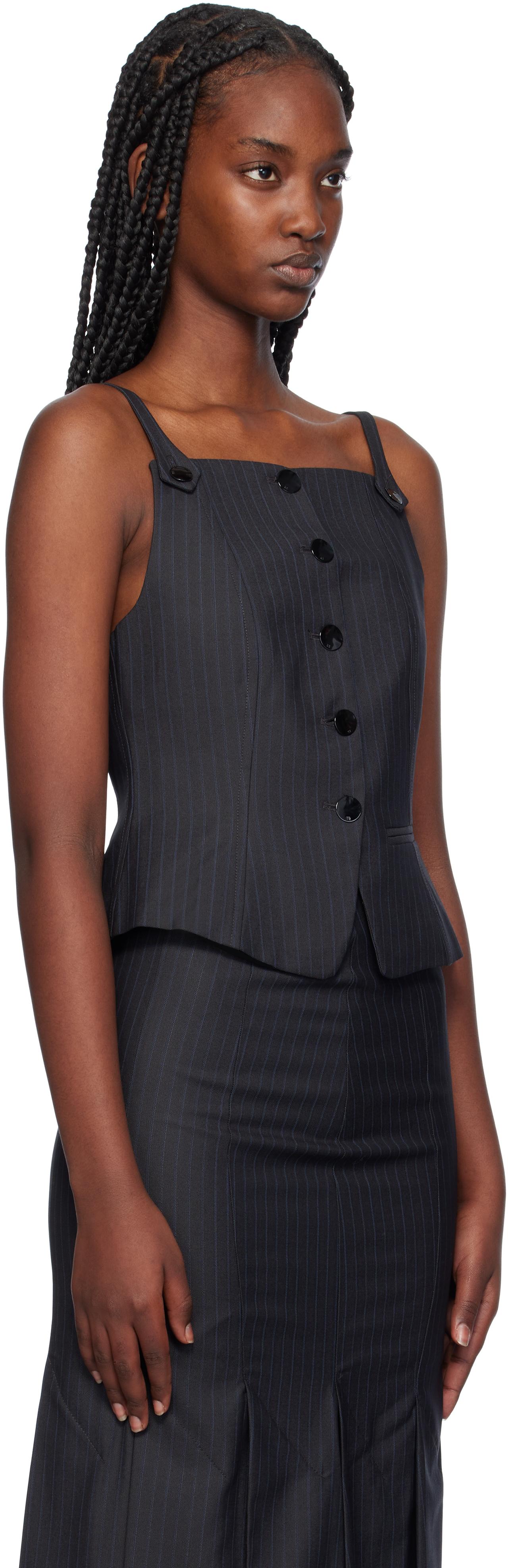 Ganni レディース ブラック グレー Stripe Suiting トップス Ganni レディース ブラック グレー Stripe Suiting トップス