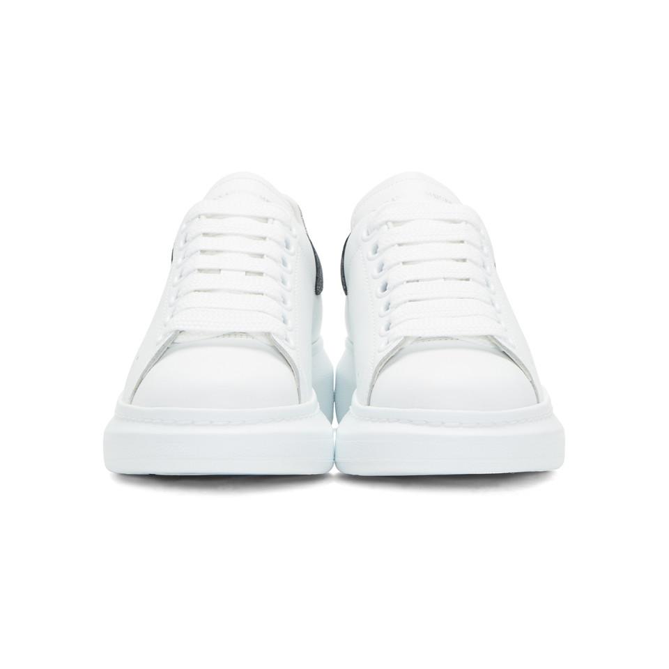 Alexander McQueen Leather White & Silver Oversized Sneakers | Lyst
