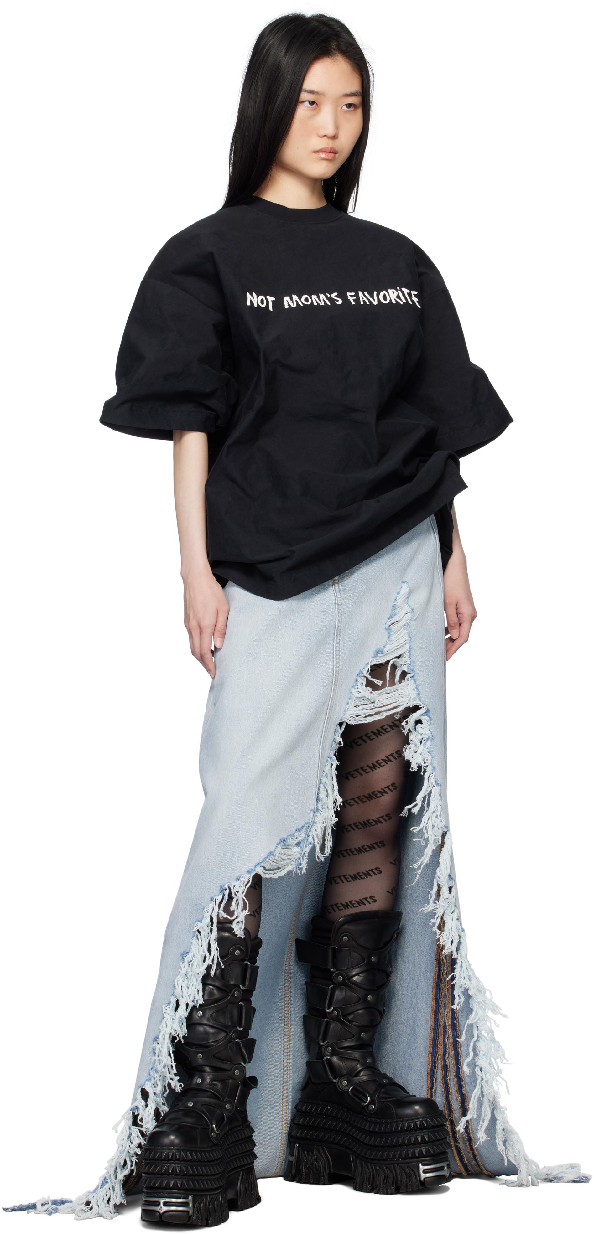 【VETEMENTS】lized Wrinkled Not Mom's Favorite Tシャツ VETEMENTS Black Metalized Wrinkled 'Not Mom's Favorite' T
