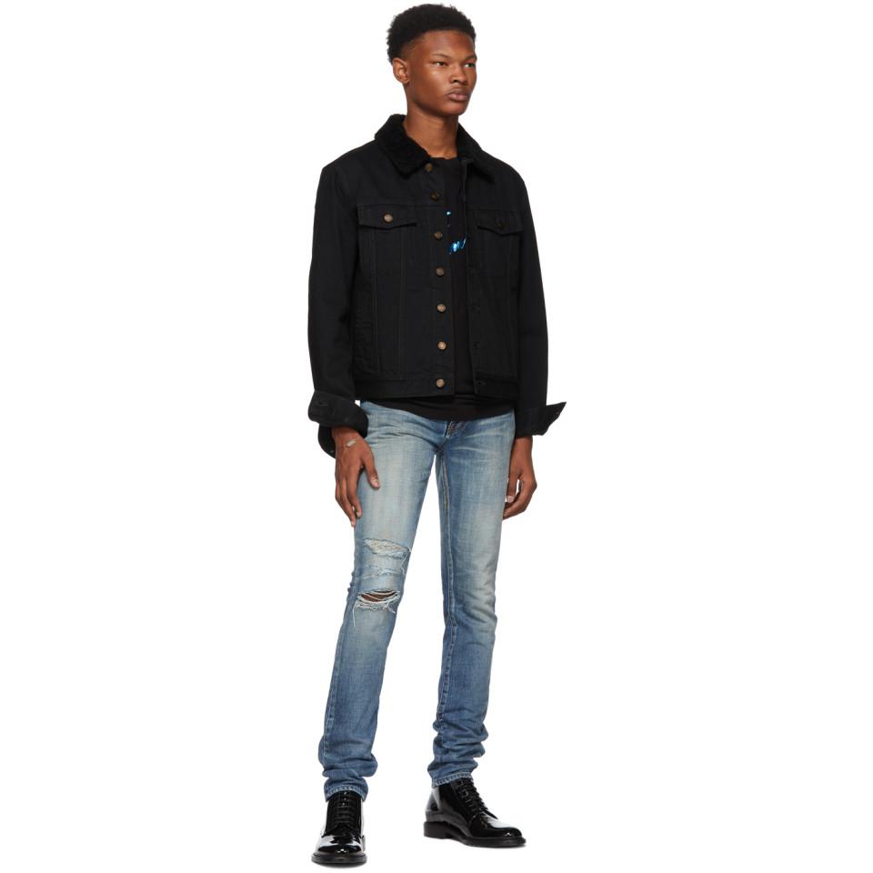 shearling black denim jacket