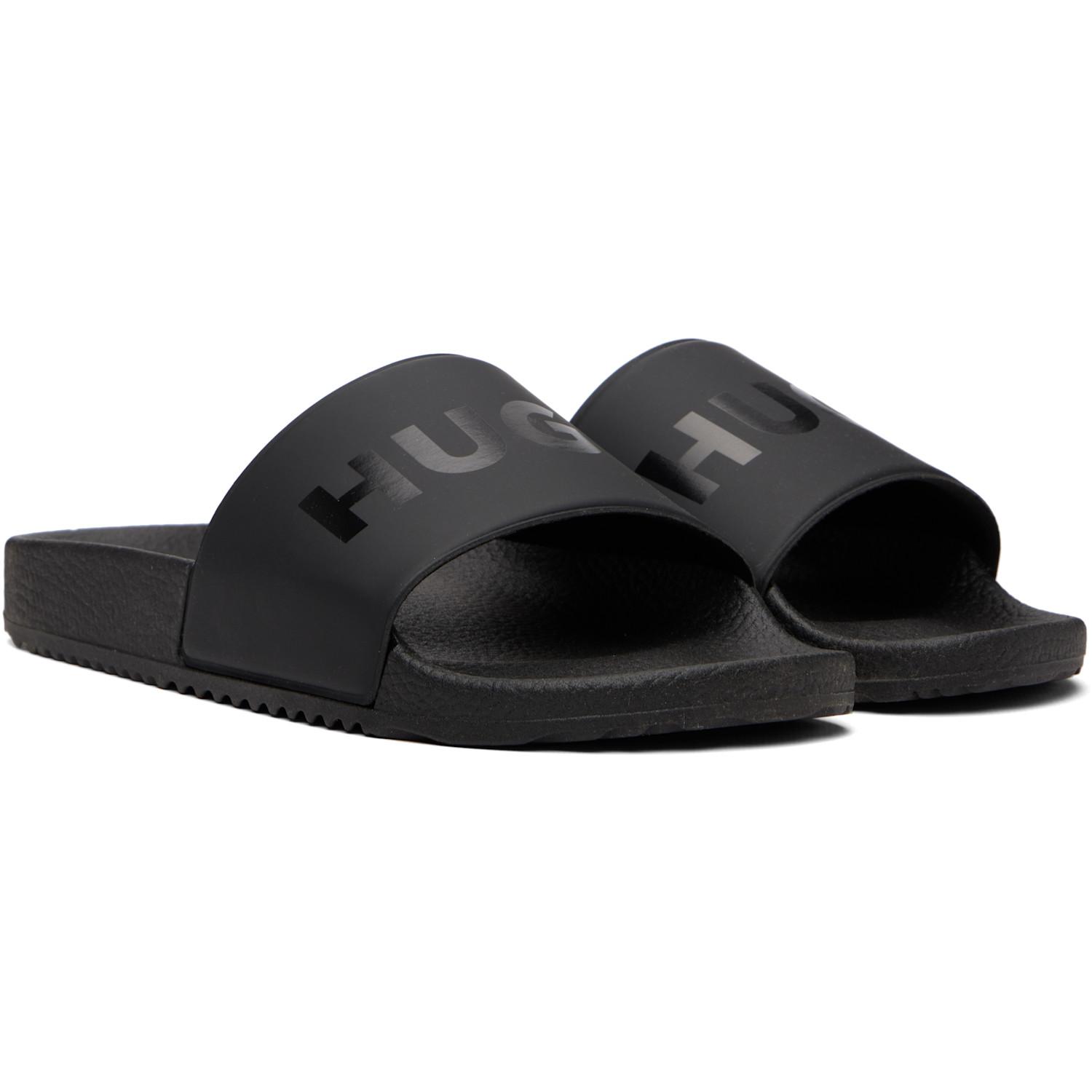 HUGO White Men\'s Slide Sandals with Black Stacked Metal Logo Patch NWT HUGO BOSS | Men main image 3