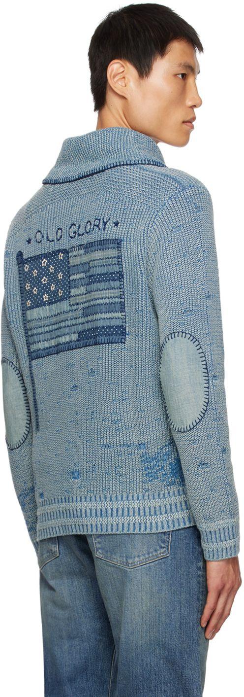 RRL by Ralph Lauren Denim Patch Cardigan - Indigo - 911226-IND LSL Car