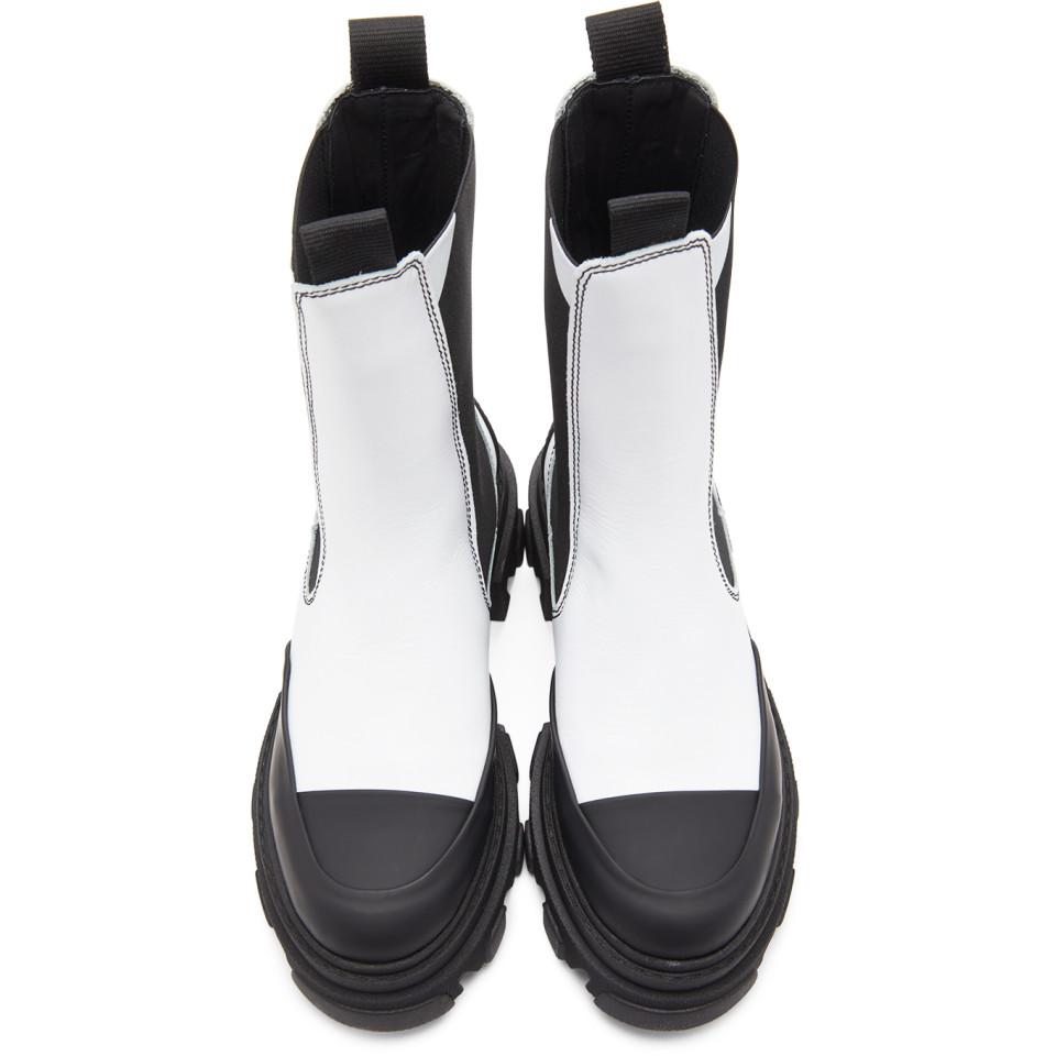 Ganni White Leather Mid-calf Chelsea Boots in Black - Lyst