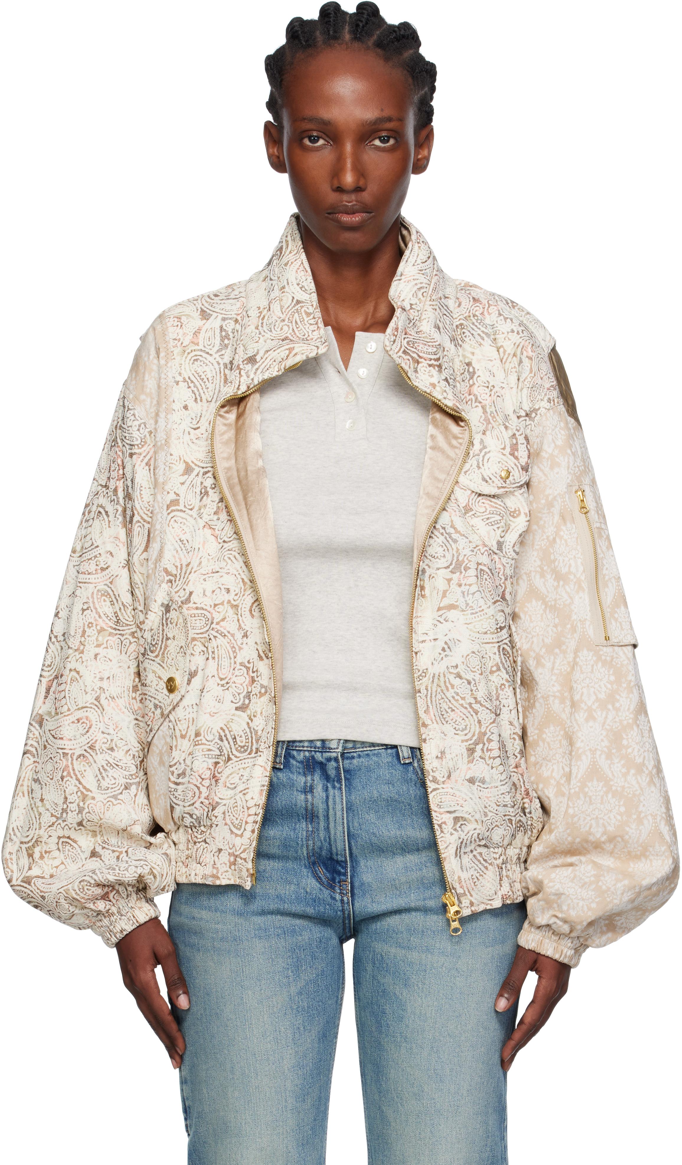 OPEN YY Paisley Cargo Bomber Jacket in Natural | Lyst