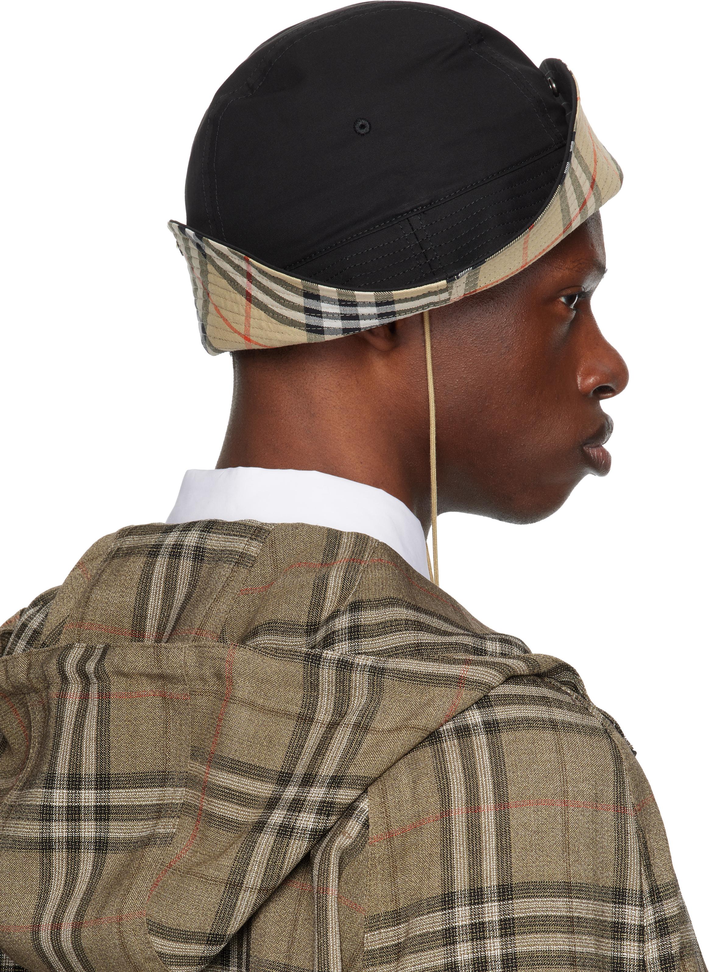 ★Burberry★ Black チェック柄 ギャバジンハット メンズ Burberry ブラック チェックブリム ギャバジン バケット