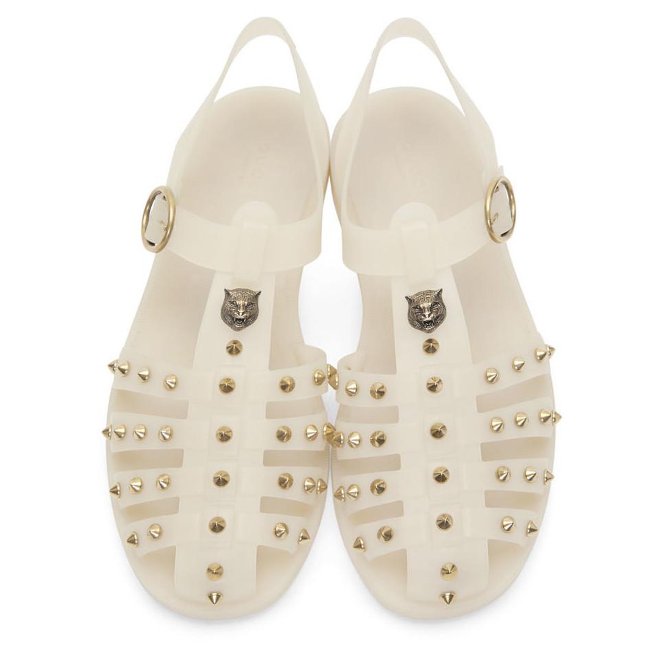 Gucci Off-white Studded Rubber Sandals for Men - Lyst
