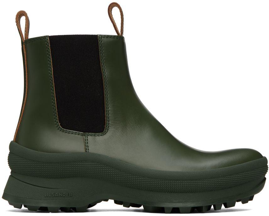 Jil Sander Green Leather Chelsea Boots for Men Lyst