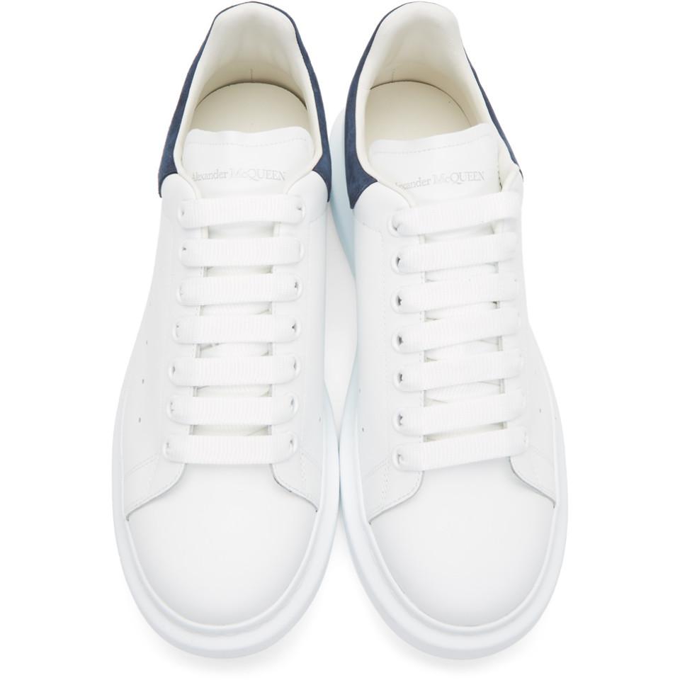 Alexander McQueen Leather White And Navy Oversized Sneakers in Blue for ...
