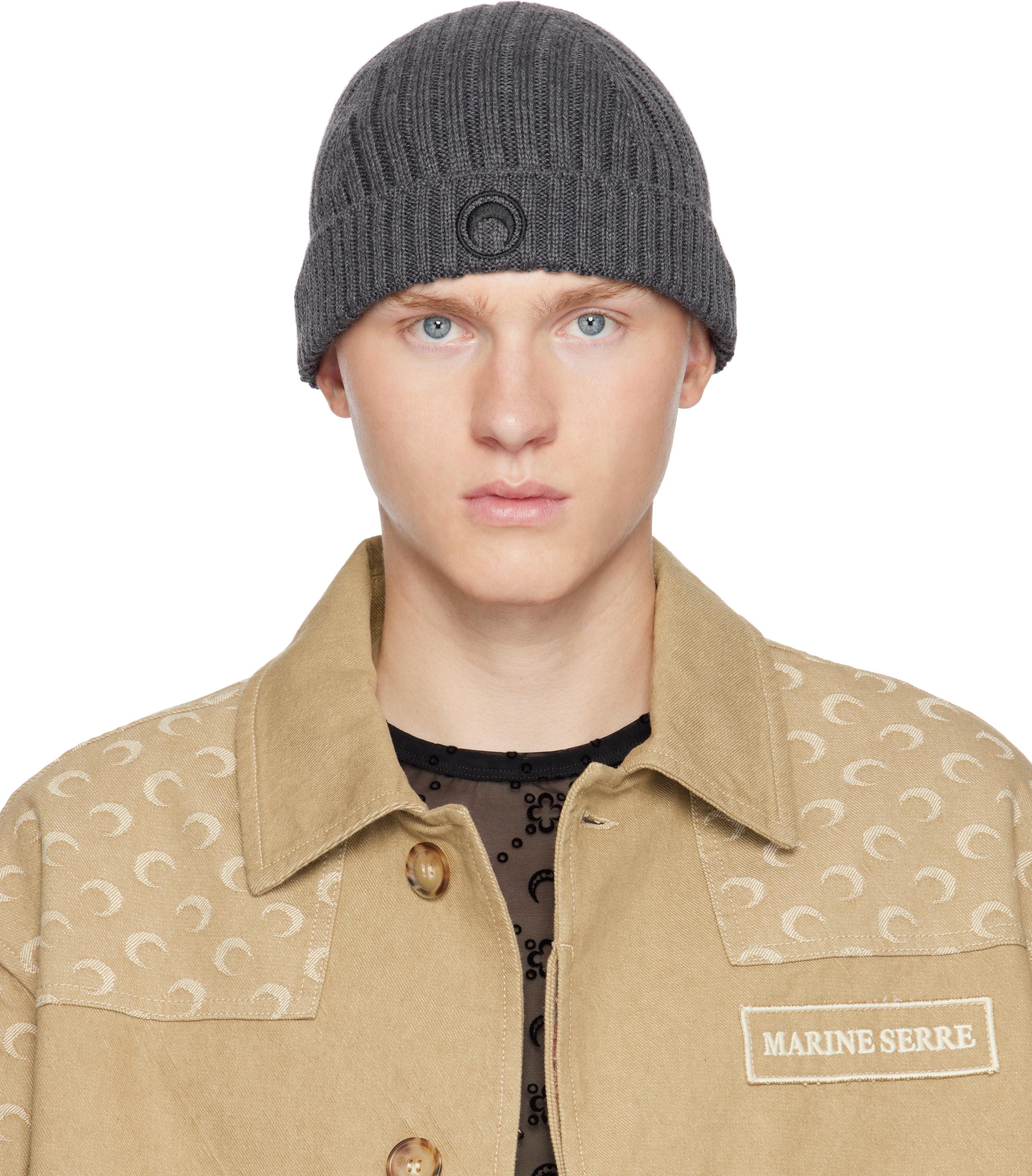 Marine Serre メンズ グレー Moon Logo ニットビーニー キャップ