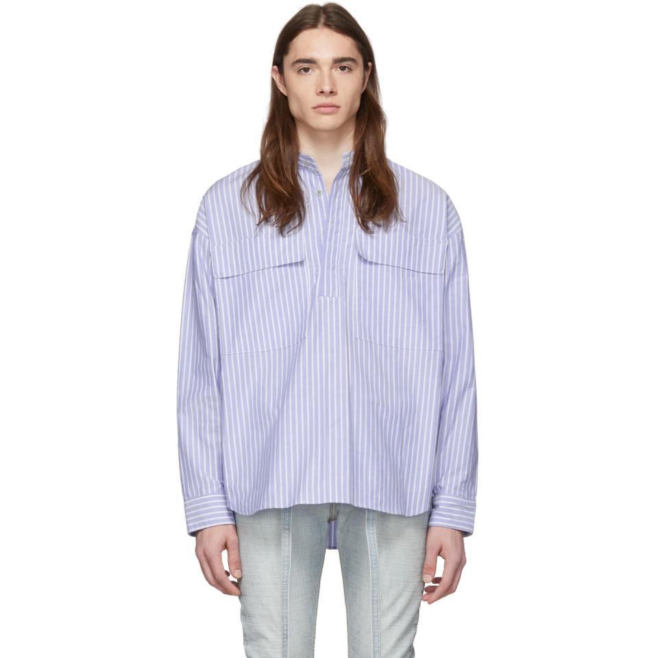 Fear Of God Blue And White Dad Stripe Pullover Henley Shirt for 