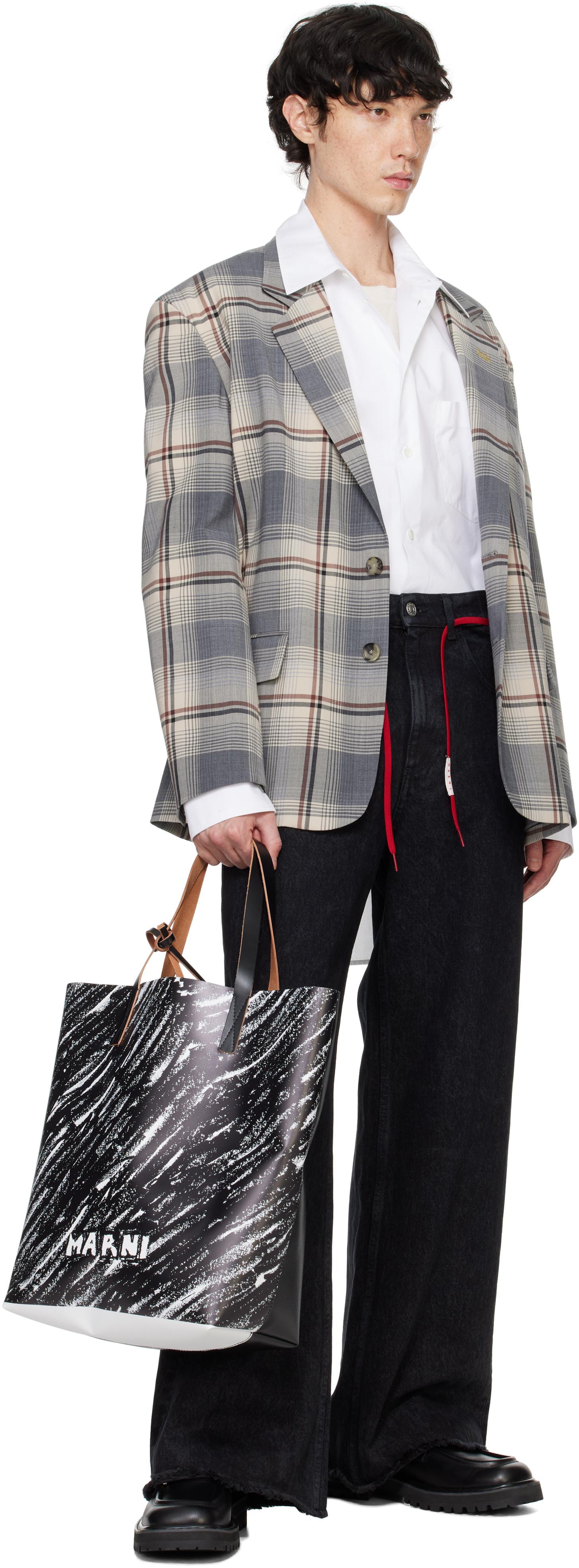 Marni メンズ ブラック グレー チェック ウール テーラードジャケット 