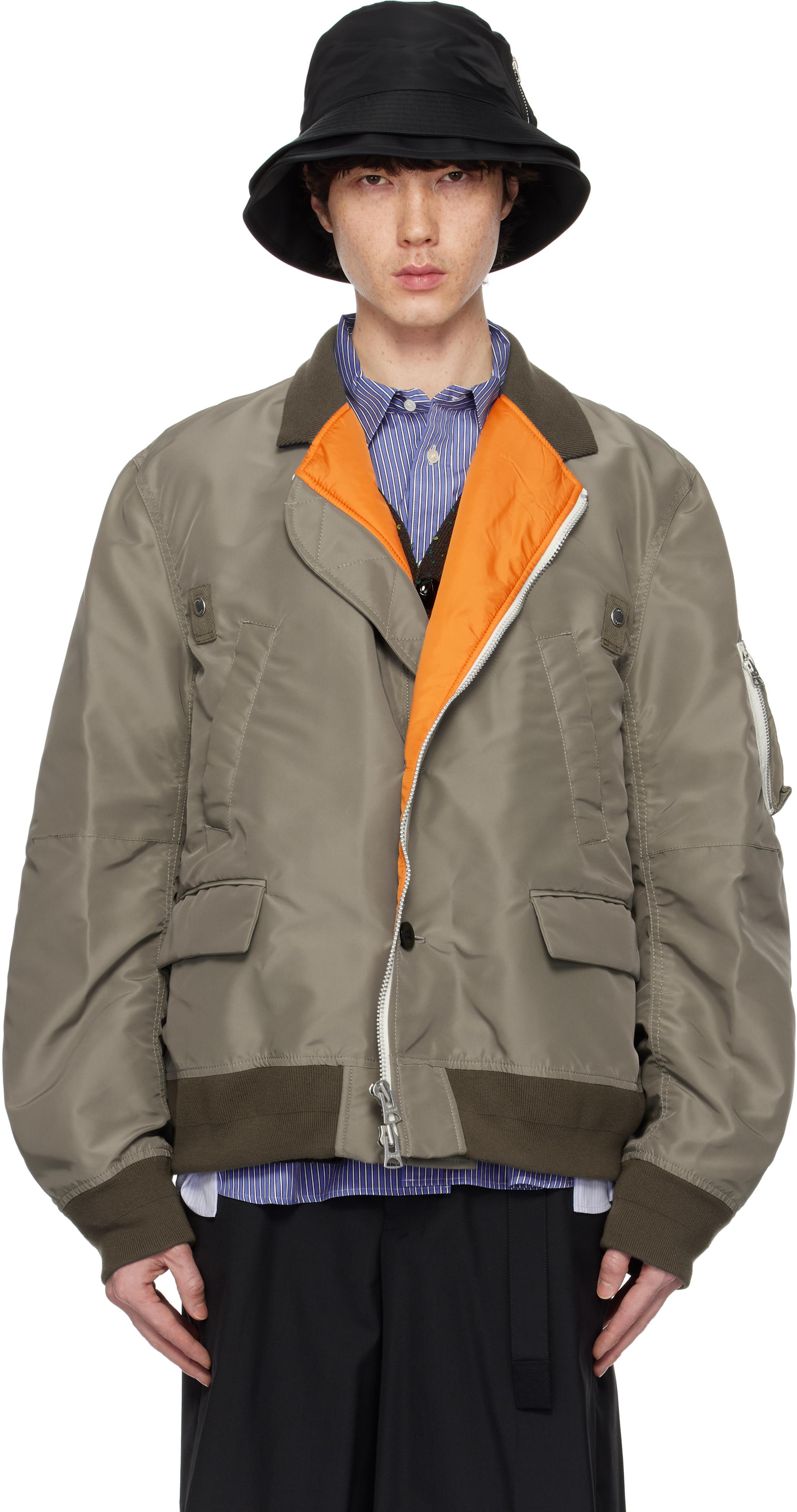 Sacai Taupe Nylon Twill Bomber Jacket for Men | Lyst UK