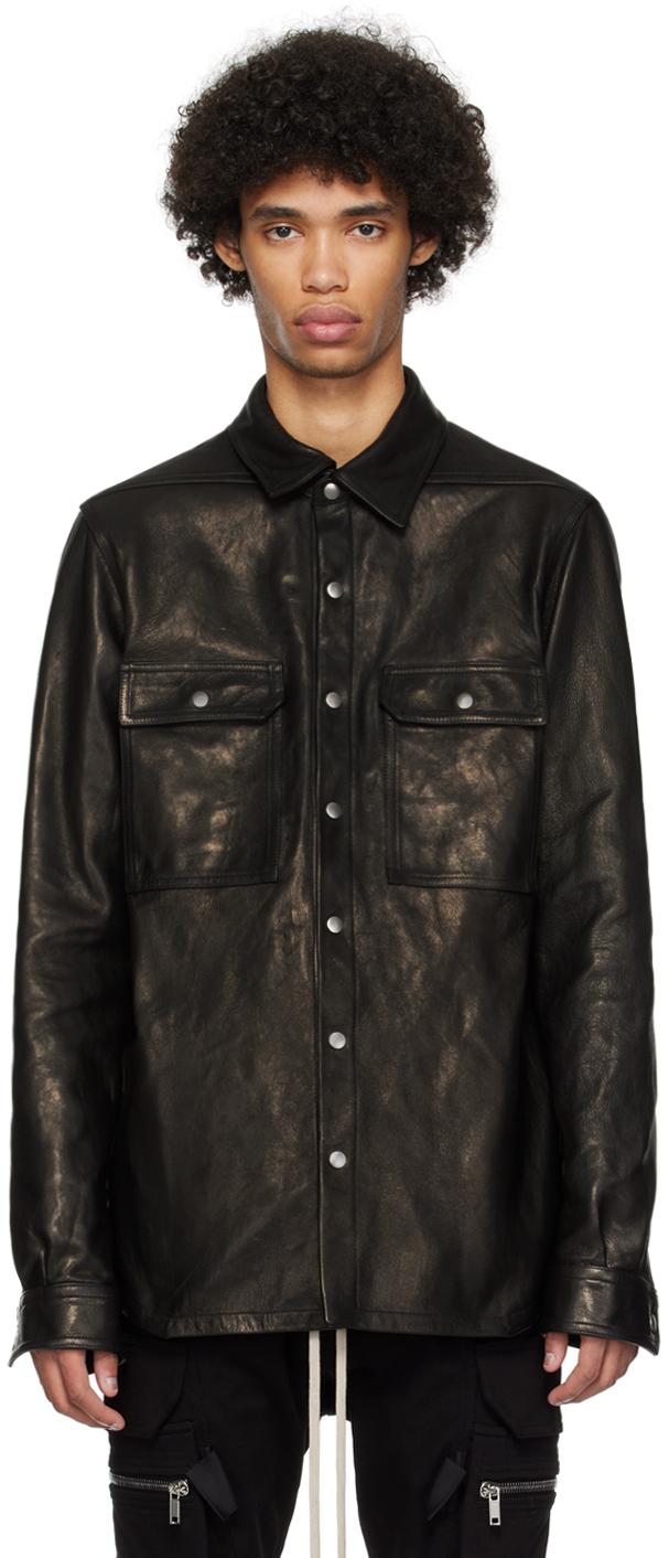 Rick Owens メンズ ブラック ワックス レザージャケット ジャケット