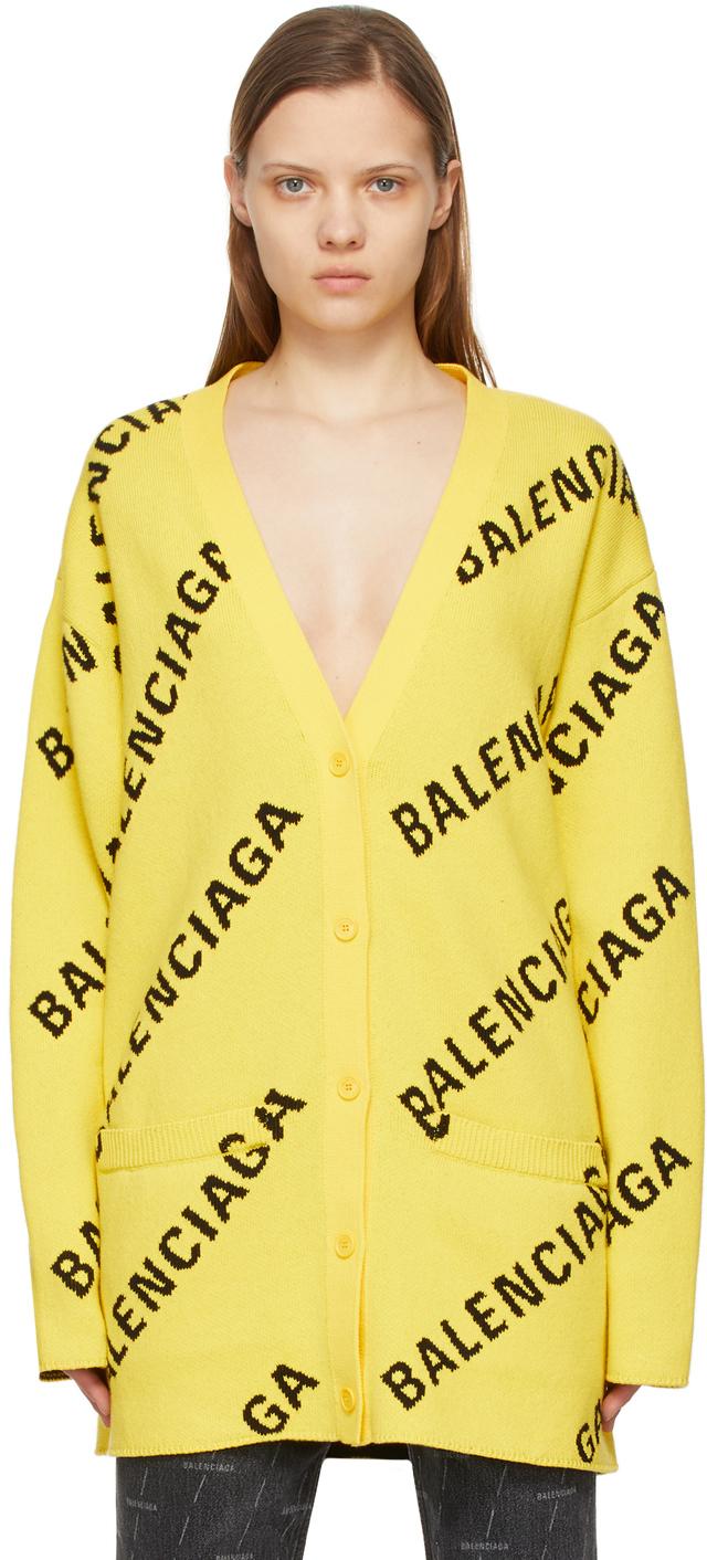 Balenciaga Allover Logo Cardigan in Yellow | Lyst Canada