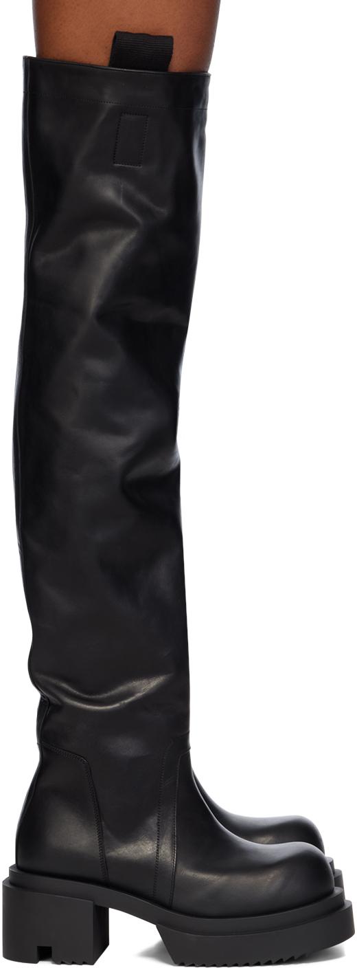 【正規品】Rick Owens ブラック フェティッシュ ロングブーツ 大人気! RICK OWENS DRKSHDW 厚底 ユニーク ニーハイブーツ