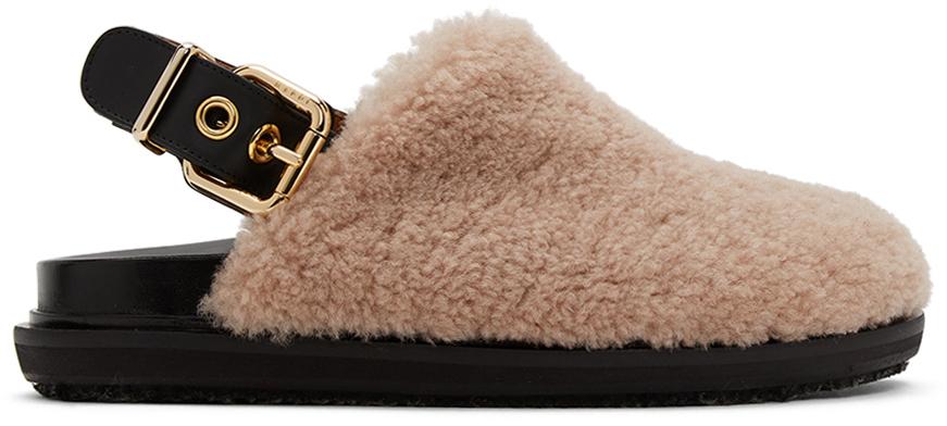 Marni Shearling Fussbett Slippers in Pink Womens Shoes Flats and flat shoes Flat sandals 