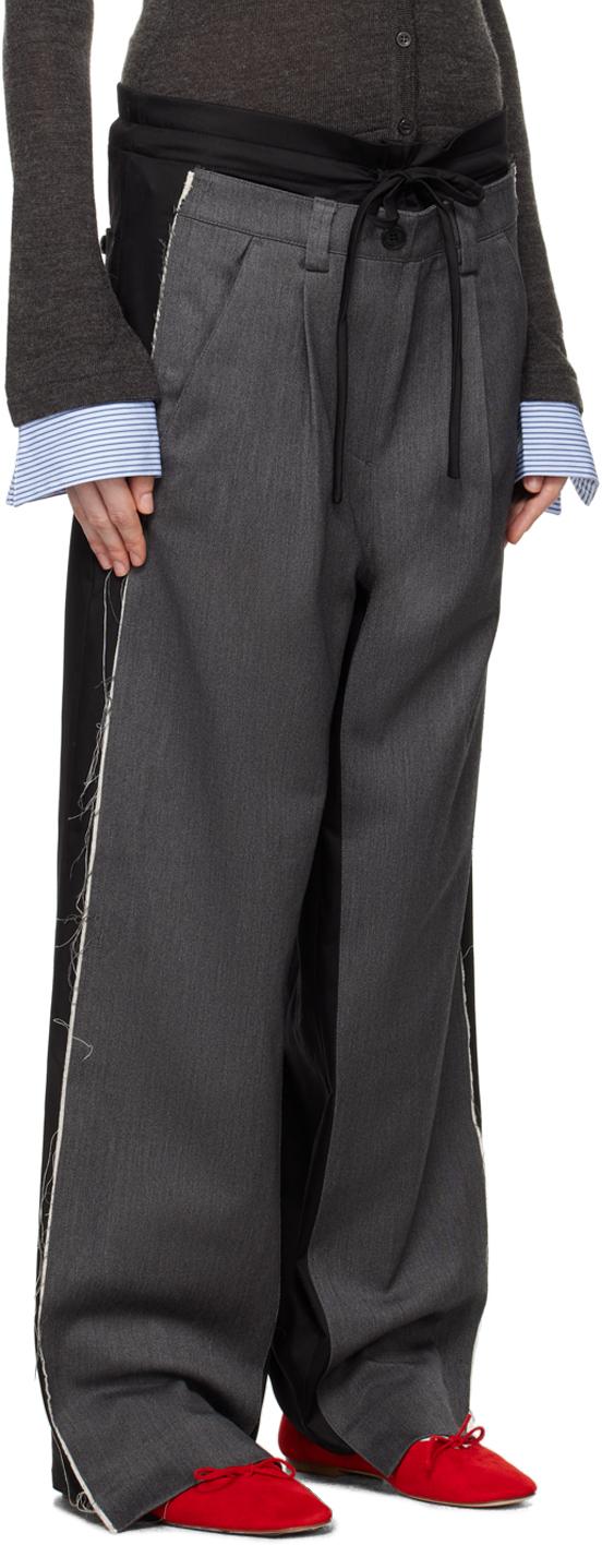 OPEN YY レディース ブラック＆グレー フロント ストライプ レイヤード  