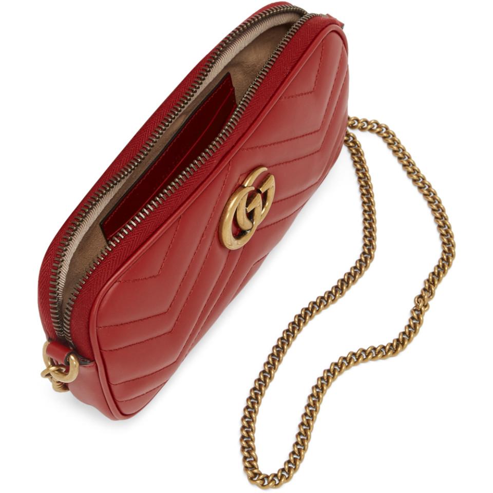 Gucci Leather Red GG Marmont Chain Wallet Bag - Lyst
