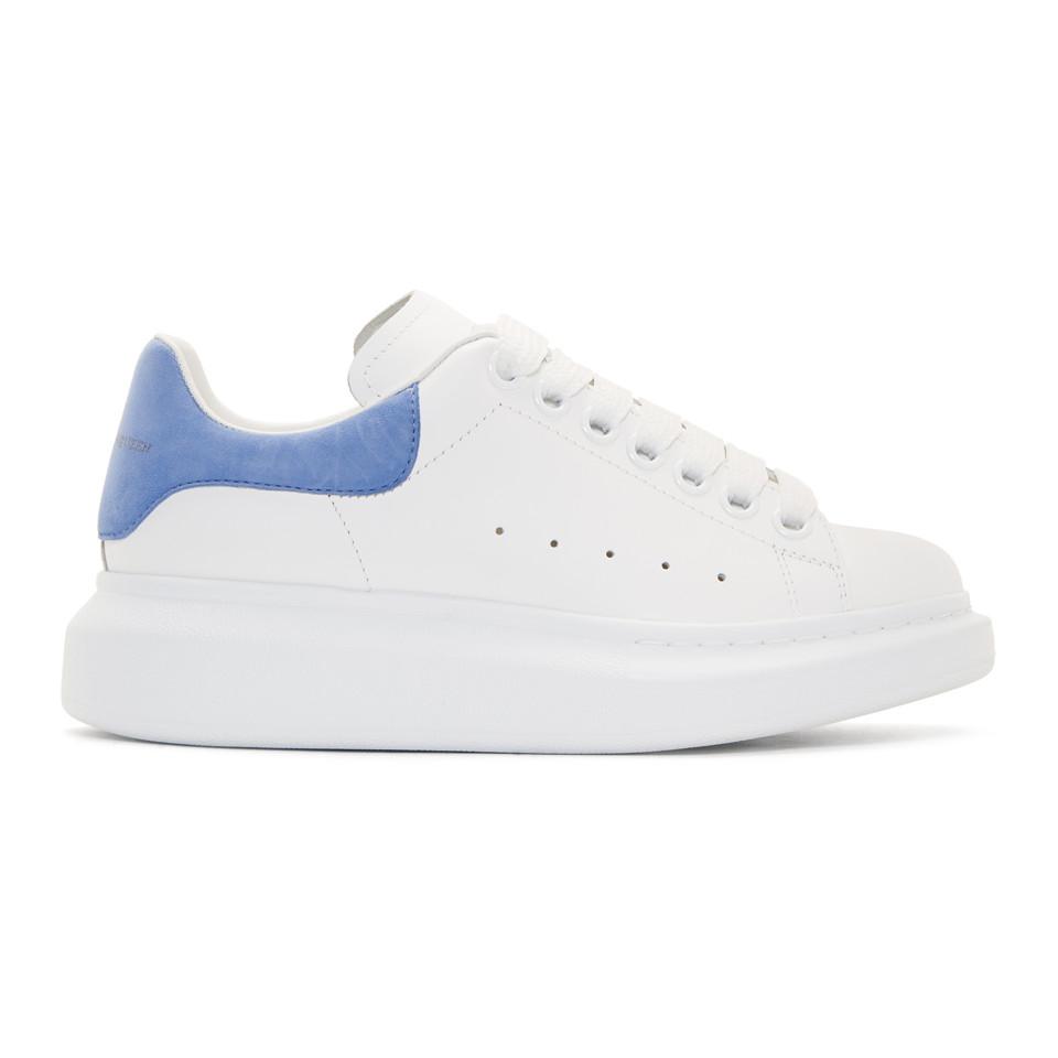 Alexander McQueen Leather White And Blue Oversized Sneakers - Lyst