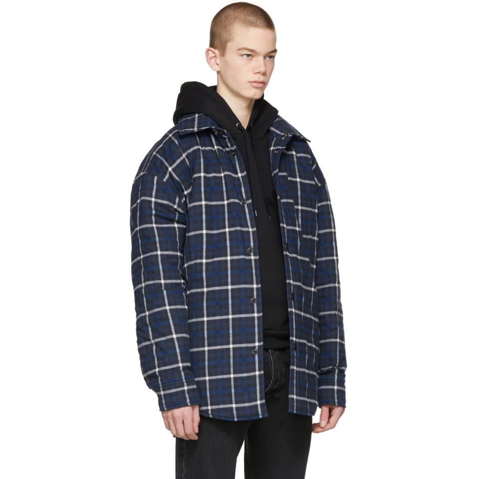Balenciaga Navy Oversized Plaid Flannel Shirt in Blue for Men | Lyst