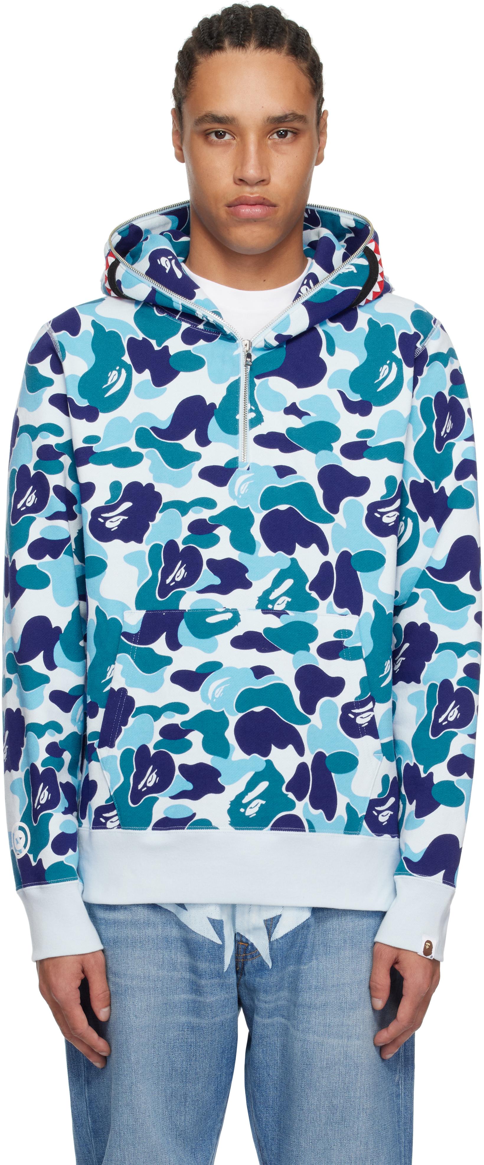 A Bathing Ape Abc Camo Shark Half Zip Hoodie in Blue for Men | Lyst