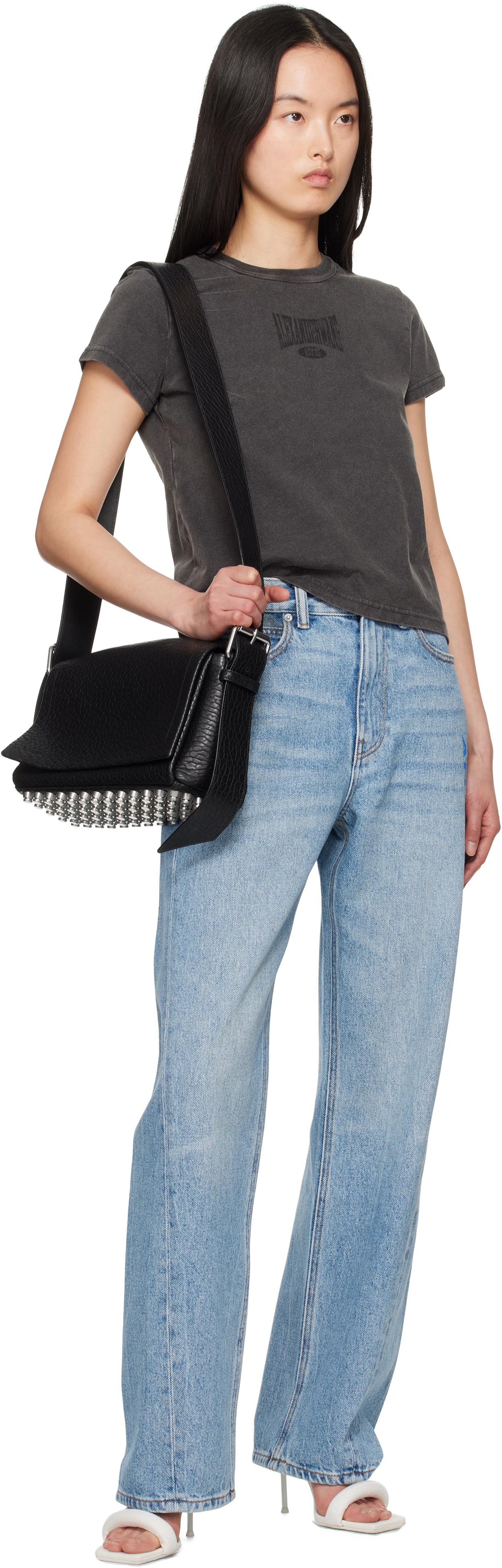 T By Alexander Wang ブラック ディストレスロゴ シュランケン T