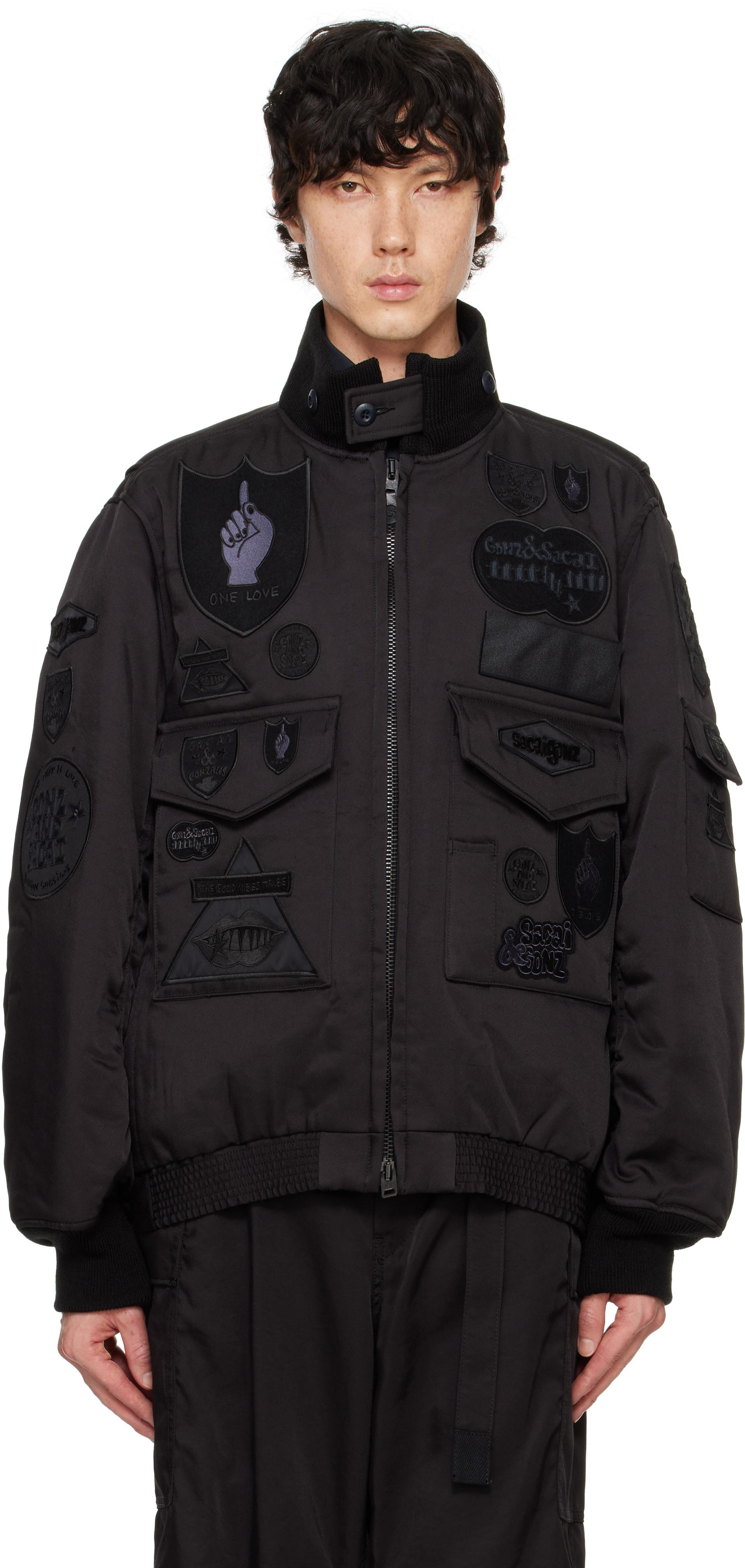 Sacai Spiewak Edition Gonz Multi Patch Bomber Jacket in Black for