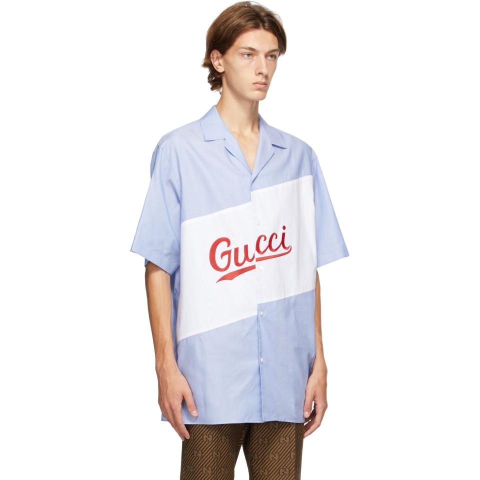Gucci Cotton Blue Oversized Bowling Shirt for Men - Lyst