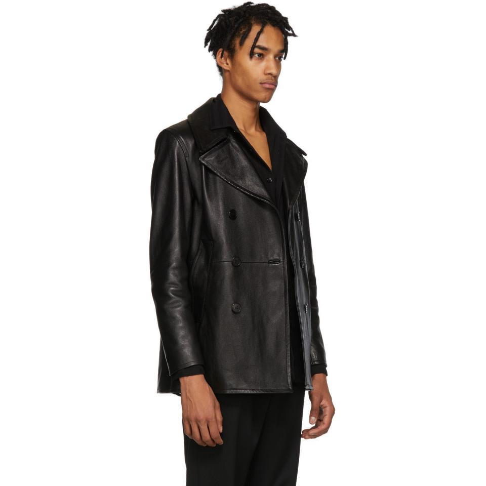 Mens double shop breasted leather jacket