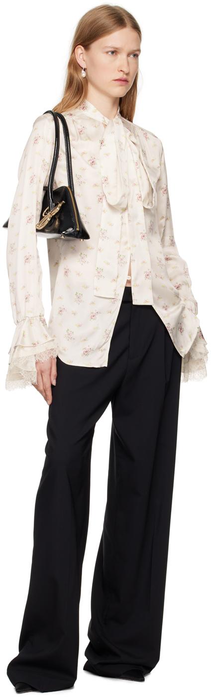 Blumarine レディース オフホワイト フローラルプリント サテン シャツ 