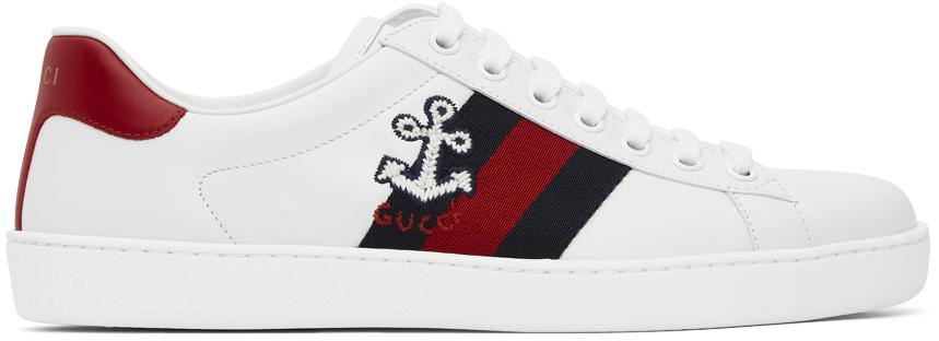 Gucci Ace Anchor Leather Sneaker in White for Men | Lyst