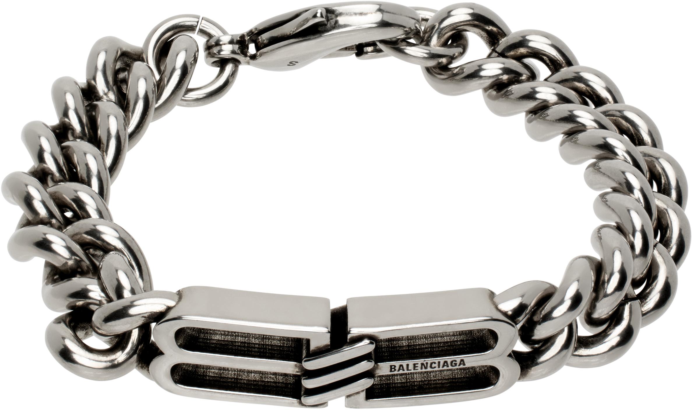 【関税＆送料込み】Balenciaga Bb Icon Antique Silver Plated Bb Icon Gourmette Bracelet in Antique Silver | Balenciaga US