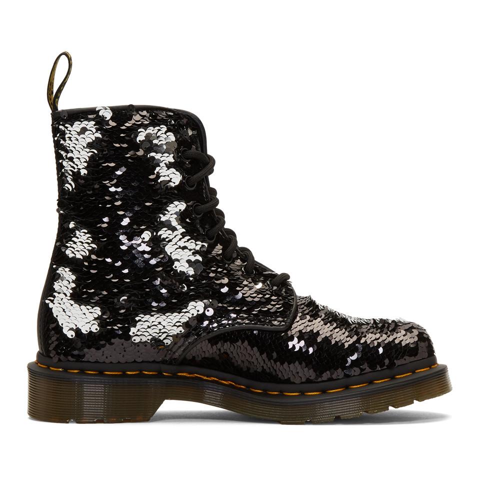 Dr. Martens Black And Silver Sequin 1460 Pascal Boots | Lyst