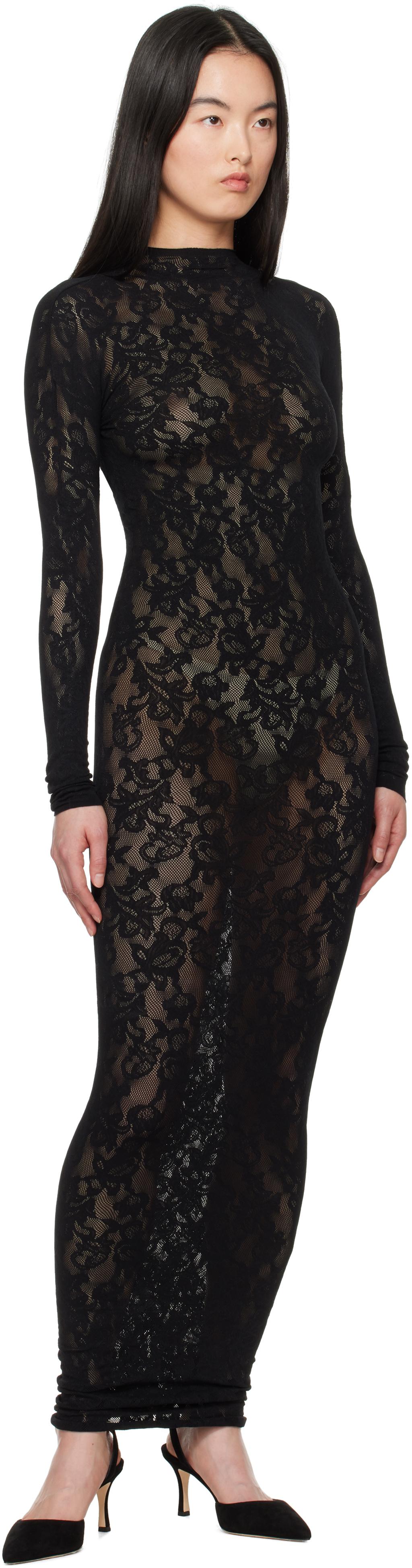 Skims Knit Lace Turtleneck Maxi Dress in Black | Lyst
