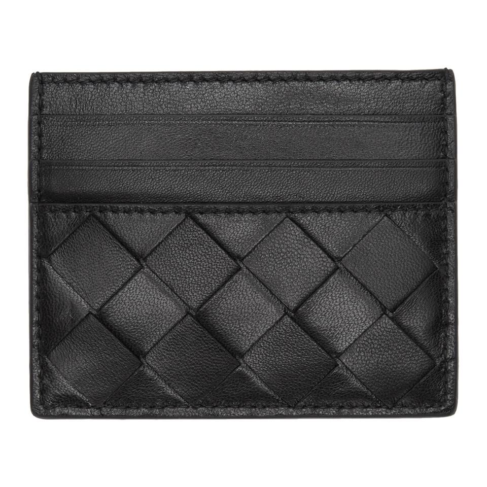 Bottega Leather Black Intrecciato Card Holder for